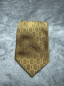 Kenneth Cole Tie Necktie Mens Brown Gold Geometric All Silk Classic Width Work - Picture 1 of 6