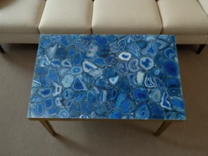 Handmade Blue Agate Table Top for Coffee Table, Side table, Stone Sofa Table Top - Picture 1 of 8