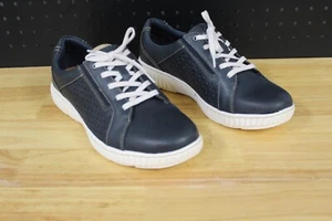 Clarks Collection Leather/Textile Casual Sneakers-Caroline Ella-Navy-9.5W-A57284 - Picture 1 of 6