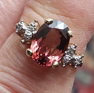 Beautiful Vintage Clyde Duneier 14 k YG tourmaline with diamonds sz 5.75 free si - Picture 1 of 4