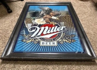 RARE VINTAGE MILLER BALD EAGLE BEER MIRROR 30X24 VERY CLEAN READY FOR MAN CAVE - Image 1 of 4