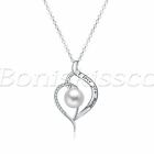 Womens 925 Sterling Silver CZ Pearl Pendant Necklace Mother's Day Gift For Mom