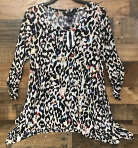 NWT Grace Elements Top Women Small Asymmetrical Hem Lagenlook Ruched Boho Whimsy - Picture 1 of 6