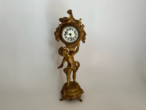 Antique Vintage 1890 Art Deco Bronze Boy Table Clock Cover