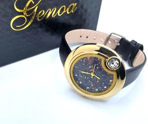 Reloj Génova Cristal Austriaco Miyota Movimiento Japonés Negro Cuero Vegano $219 - Imagen 1 de 5
