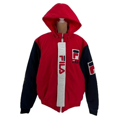 FILA P1 Tech Heavyweight Windbreaker Jacket Logo Hooded Red White Blue XXL $120 - Image 1 of 4