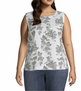 Liz Claiborne Women's 1x Linen Round Neck Sleeveless Tank Top Black & white - Picture 1 of 11
