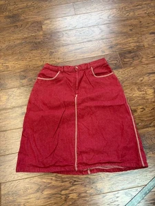 Vintage Orvis Skirt 14 Rusty Red Denim Coastal Americana Ivy League Button/Zip - Picture 1 of 8