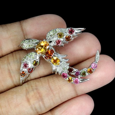 Spilla In Argento Sterling 925 Ovale Citrino 8x6mm Rubino Tormalina Gioielleria - Immagine 1 di 4