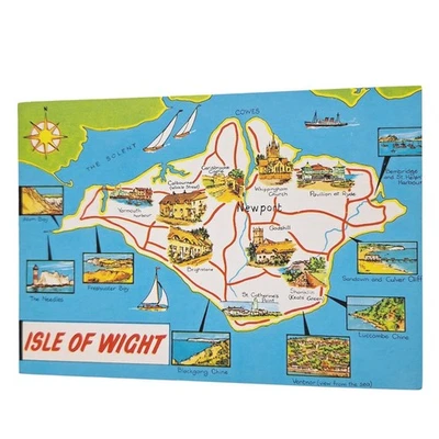 Postal Isla de Wight Mapa Tarjeta Inglaterra Reino Unido Cromo Sin Publicar Foto 1 de 2
