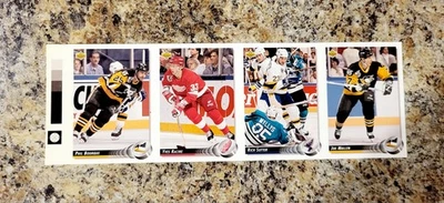 1/1 BLANK BACK UNCUT SHEET Upper Deck Joe Mullen Rich Sutter Yves Racine BOURQUE - Image 1 of 2