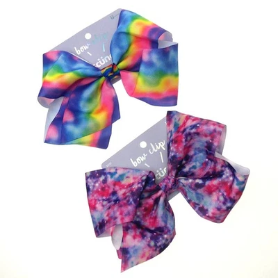 Lote de 2 pinzas para el cabello Scunci Jumbo moño arco iris noche estrellada tie dye rosa púrpura puntos Foto 1 de 3