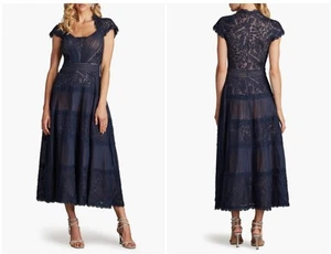 Tadashi Shoji dunkelblau CHU25418MD Boette Biesen Stickerei Spitzenkleid Größe 18 - Bild 1 von 8