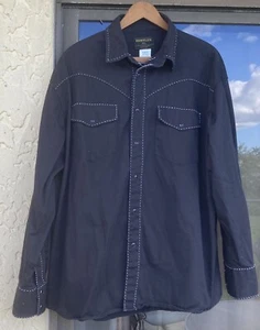 Vintage Wrangler Rustler Black Western Pearl Snap Shirt W/White Stitching XL (g) - Picture 1 of 5