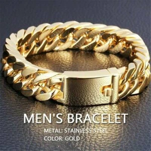 Men's Heavy Wide Stainless Steel Bracelets Woven Chain Cuban Curb Link Wristband - Picture 1 of 12