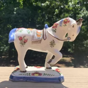 Vintage Polychrome Hand Painted Ceramic Unicorn Figurine Holland 5.5” X 6” Nice - Picture 1 of 7