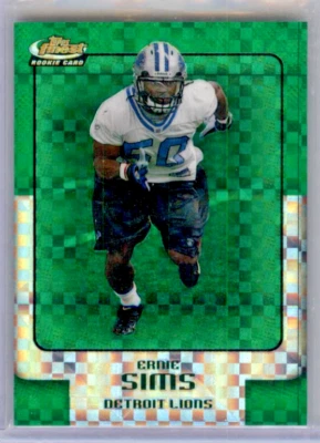 2006 Topps Finest Green X-Fractor Ernie Sims Rookie #124 49/50 DETROIT  LIONS - Image 1 of 2