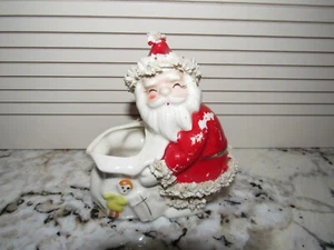 Vintage Napco Santa Claus Planter Candy Cane Holder Spaghetti Trim Ceramic - Picture 1 of 11