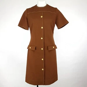 Vintage Lois Young Double Knit Knee Length Short Sleeve Button Up Dress - Picture 1 of 7