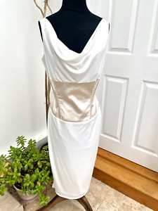 The Pretty Dress Company Pencil Dress Size 14 White Gold Cowl Neck Boned Bodice 