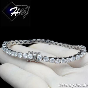 8"MEN WOMEN SOLID 925 STERLING SILVER 4MM ICY BLING CZ 1 ROW TENNIS BRACELET*SB1 - Picture 1 of 4