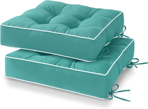 Outdoor Chair Cushions Set of 2, Tufted Patio Chair Cushions with Ties, Square C - Picture 1 of 12