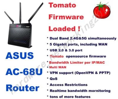 Asus RT-AC68U AC1900 Wireless Router Tomato VPN Firmware. Can setup VPN service - Image 1 of 4