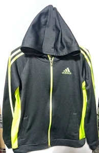 Boys adidas sweater size XL 18/20 Full zipper hooded black yellow track logo - Picture 1 of 6