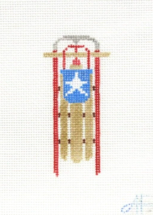 ANNE FISHER Texas Sled Ornament Handpainted Needlepoint Canvas - Image 1 of 1