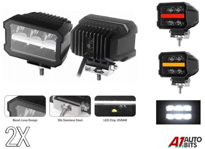 2X 4" Rectangular LED Work Light Work Lamp With Red Amber Rear Marker Tail Light - Image 1 of 4