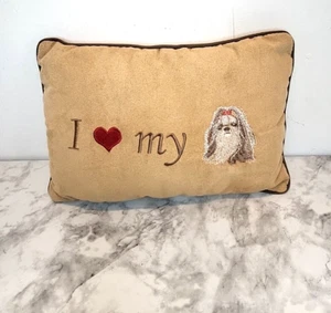 PET LOVERS OWNERS I LOVE MY SHIH TZU CUSCINO 10,5" X 7" MARRONE CHIARO E SCURO - Foto 1 di 2
