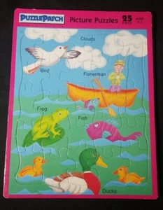 Puzzle Patch Immagine Lago Acqua Anatra Gabbiano Pesce Rana Anatra Pesca Vintage Apprendimento - Foto 1 di 6