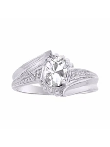 Rylos 14k White Gold Ring White Topaz & Diamond 7X5MM Gemstone April Birthstone - Picture 1 of 3