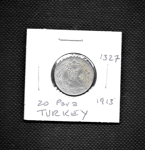 20 Para from Ottoman Turkey 1913  - AH 1327 - Circulated Cover