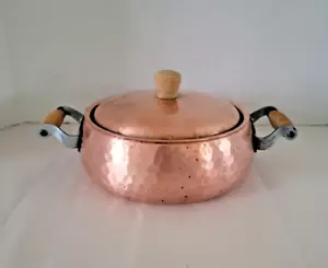 Stockli Netstal 7" Hecho en Suiza Martillado Cobre Olla Doble Manijas de Madera con Tapa - Imagen 1 de 8