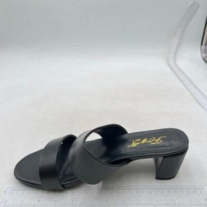 Women's Two Strap Open Toe Low Block Chunky Heels Sandals Pumps Shoes Black - Picture 1 of 6