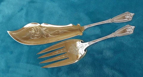 Ivy by Hebbard 12 3/4" & 10 1/4" coin silver fish set vermeil mono removal Cover