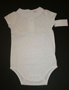 New OshKosh  9m Baby Girls White with Eyelet Peter Pan Collar Bodysuit Top Soft 