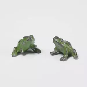 Tiny Cast Iron Green Enameled Antique Tree Frog Figurine Pair .5"h - Picture 1 of 5
