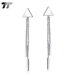TT Silver Stainless Steel Triangle Dangle Earrings (EW51S) NEW - Picture 1 of 1
