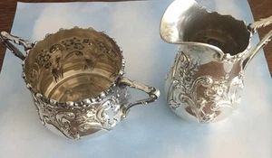 Antikes schwarzes Starr Frost Repousse Sterlingsilber Milchkännchen Zucker - Bild 1 von 7