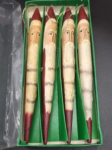 8" Holz Bleistift Weihnachtsmann Rustikal Volkskunst Ornamente 4er Set - Bild 1 von 5