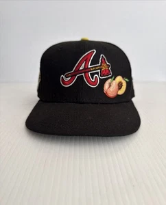 Atlanta Braves New Era Astoic Offset Fitted Hat Cap Peaches - Black - 6 7/8 - Picture 1 of 10