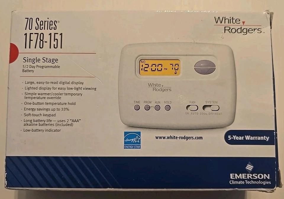1F78-151 White Rodgers Wall Thermostat 24V Millivolt Battery Programmable 5+2 - Image 1 of 1