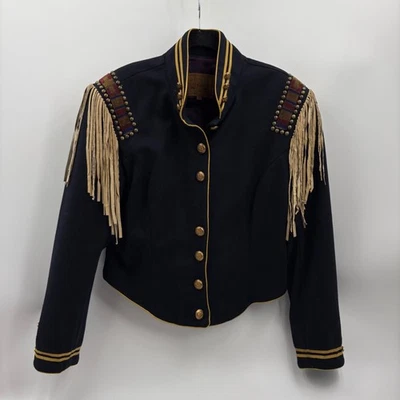 Chaqueta para mujer Double D Ranch Wear Western con flecos azul marino dorado talla grande Foto 1 de 4