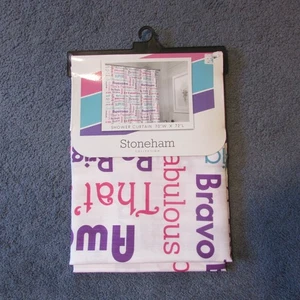NEW Stoneham Bravo Inspirational Fabric Shower Curtain Affirming White Multi - Picture 1 of 2