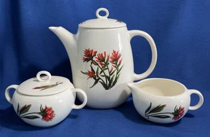 RARE Vintage 1950's Crooksville China Co. Iva Lure Red Flower Tea Set - VGUC - Picture 1 of 24