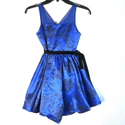 Rare Editions Blue Black Velvet Belt Girls Bubble Dress Sleeveless Sz 8 Holiday - Image 1 of 4