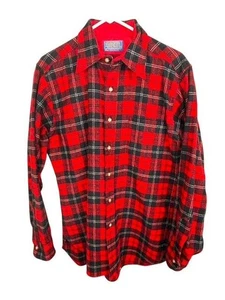 Vintage Pendleton Shirt Mens Medium Red Black Plaid Virgin Wool Made USA Tartan - Picture 1 of 11