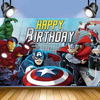 Декоративный фон с персонажами комиксов Avengers Superheroes для мальчиков на день рождения - Изображение 1 из 4